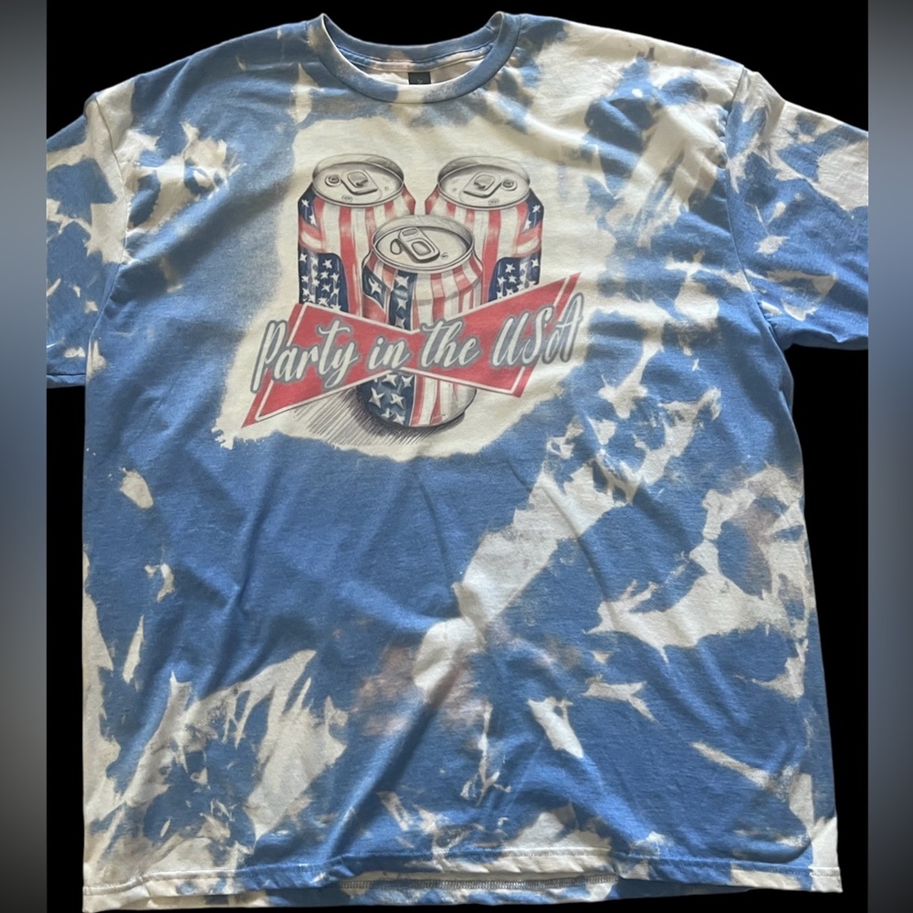 Fourth of July party in the USA Star spangled hammered beer bleached tee shirt